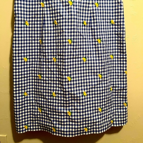 Talbots Lemons & Gingham Shift Dress Blue &White Cotton Embroidered Keyhole Back - Picture 14 of 16
